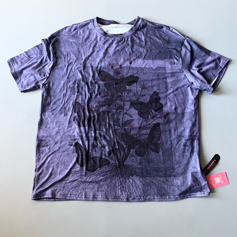 NEW Romwe Purple Butterfly Print Oversized Tee Shirt
